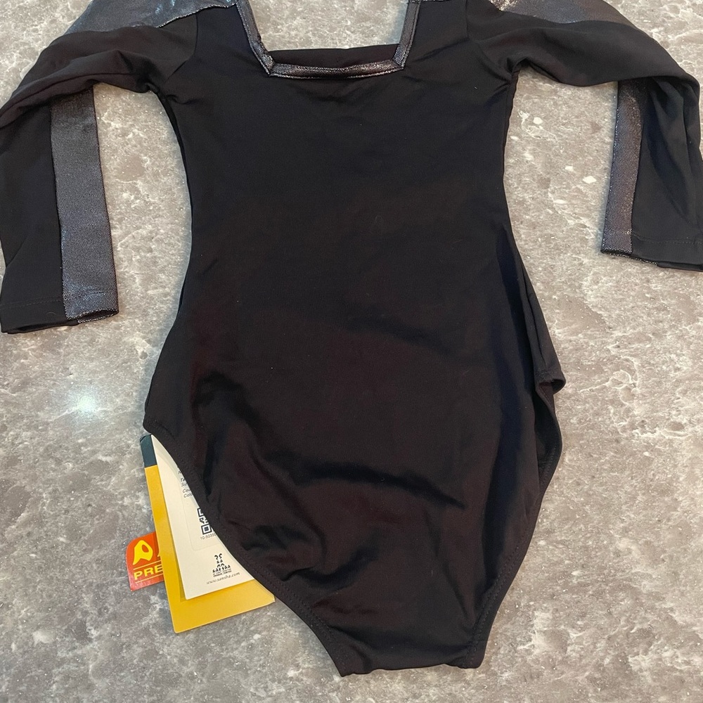 Black w/ Silver 3/4 Sleeve Leotard--Adult Sizes New with Tags